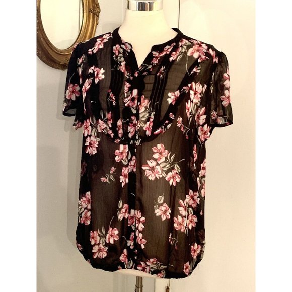 Torrid Black Floral Bubble Hem Chiffon Blouse Size 2 2XL - Picture 9 of 11